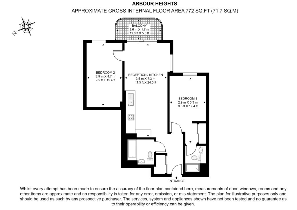 Arbour Heights two-bedroom floorplan, 772 sq ft
