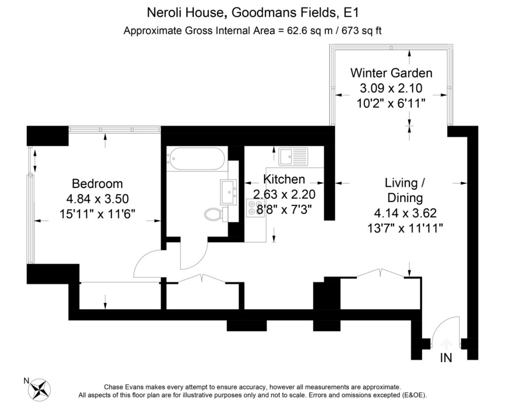 Floor plan of the one-bedroom apartment at Neroli House